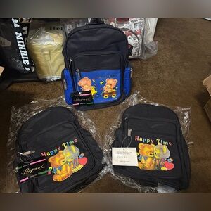 Kids "Happy Time" Black Backpack with Colorful Teddy Design-set of 3